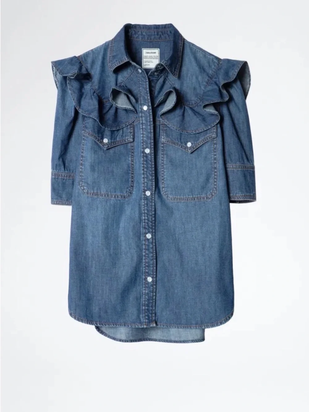 Zadig & Voltaire Toky Ruffle Denim Shirt - Picture 1 of 11